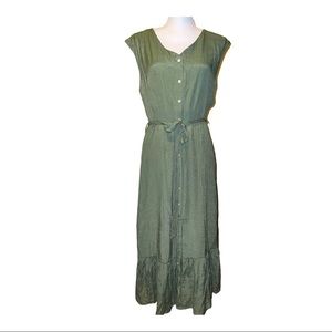 Nanette Lepore army green maxi dress with flounce hem